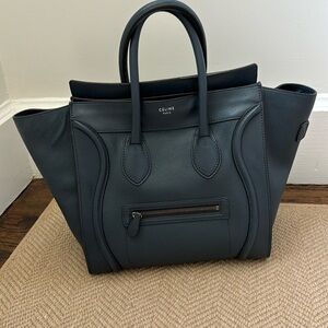 Celine Mini Luggage Tote Drummed Calfskin Teal Blue